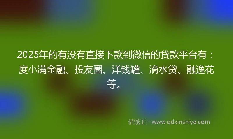 2025年的有没有直接下款到微信的贷款平台有:度小满金融、投友圈、洋钱罐、滴水贷、融逸花等。