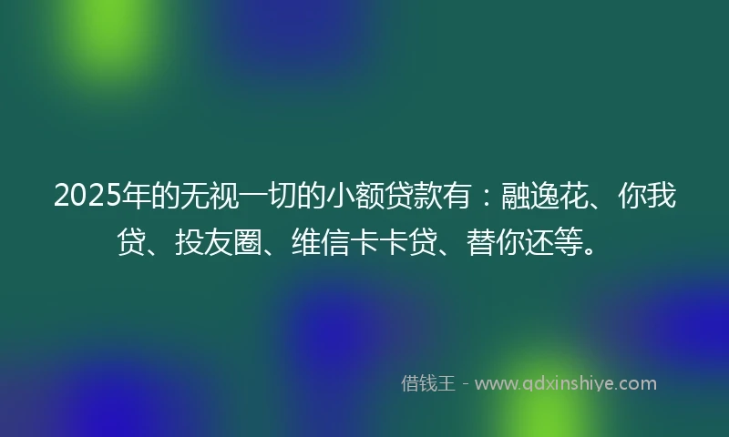 2025年的无视一切的小额贷款有：融逸花、你我贷、投友圈、维信卡卡贷、替你还等。
