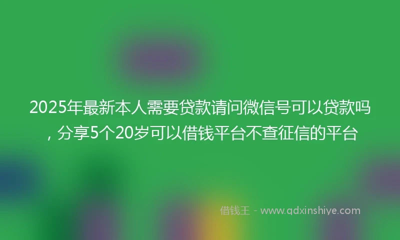 2025年最新本人需要贷款请问微信号可以贷款吗，分享5个20岁可以借钱平台不查征信的平台