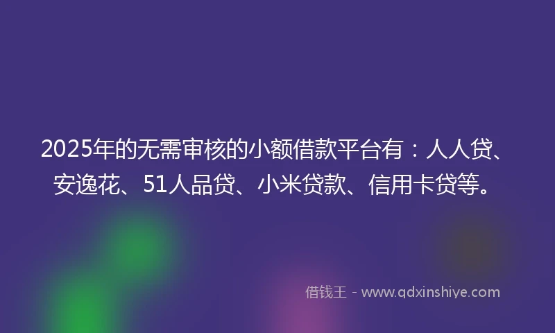 2025年的无需审核的小额借款平台有：人人贷、安逸花、51人品贷、小米贷款、信用卡贷等。