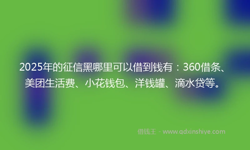 2025年的征信黑哪里可以借到钱有：360借条、美团生活费、小花钱包、洋钱罐、滴水贷等。