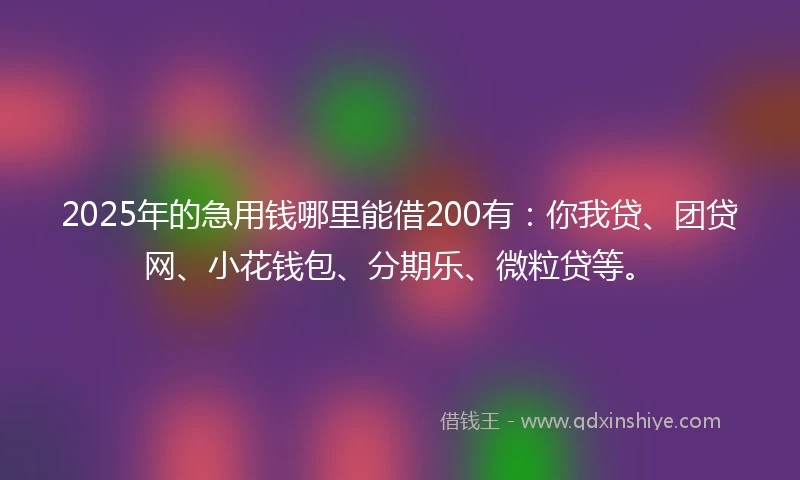 2025年的急用钱哪里能借200有：你我贷、团贷网、小花钱包、分期乐、微粒贷等。