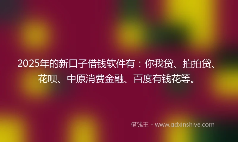 2025年的新口子借钱软件有：你我贷、拍拍贷、花呗、中原消费金融、百度有钱花等。