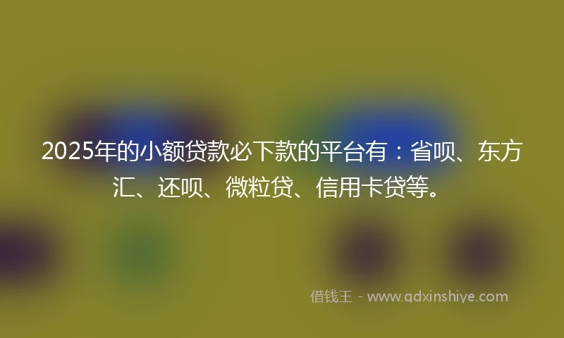 2025年的小额贷款必下款的平台有：省呗、东方汇、还呗、微粒贷、信用卡贷等。