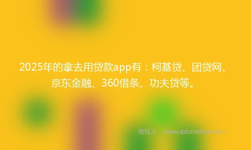 2025年的拿去用贷款app有：柯基贷、团贷网、京东金融、360借条、功夫贷等。