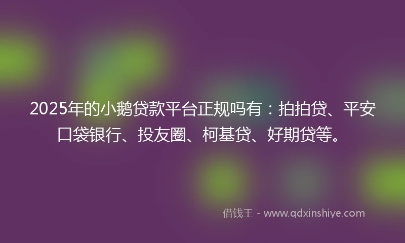2025年的小鹅贷款平台正规吗有：拍拍贷、平安口袋银行、投友圈、柯基贷、好期贷等。