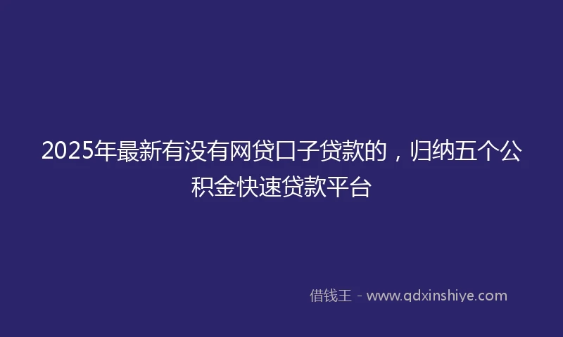 2025年最新有没有网贷口子贷款的，归纳五个公积金快速贷款平台