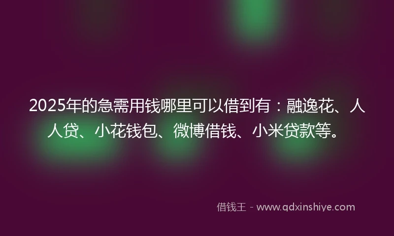 2025年的急需用钱哪里可以借到有：融逸花、人人贷、小花钱包、微博借钱、小米贷款等。