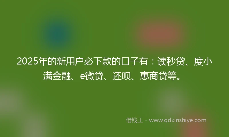 2025年的新用户必下款的口子有：读秒贷、度小满金融、e微贷、还呗、惠商贷等。