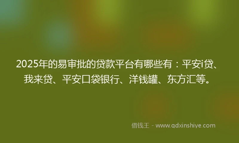 2025年的易审批的贷款平台有哪些有：平安i贷、我来贷、平安口袋银行、洋钱罐、东方汇等。