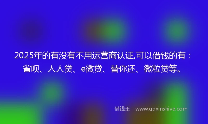 2025年的有没有不用运营商认证,可以借钱的有：省呗、人人贷、e微贷、替你还、微粒贷等。