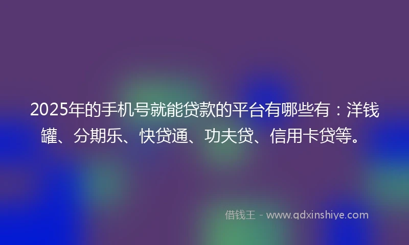 2025年的手机号就能贷款的平台有哪些有：洋钱罐、分期乐、快贷通、功夫贷、信用卡贷等。
