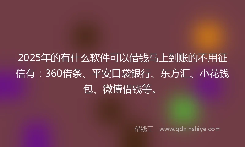 2025年的有什么软件可以借钱马上到账的不用征信有：360借条、平安口袋银行、东方汇、小花钱包、微博借钱等。