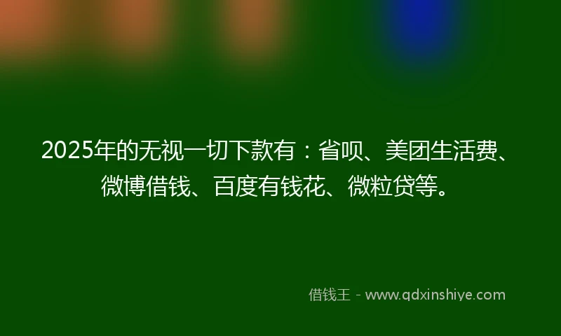 2025年的无视一切下款有：省呗、美团生活费、微博借钱、百度有钱花、微粒贷等。