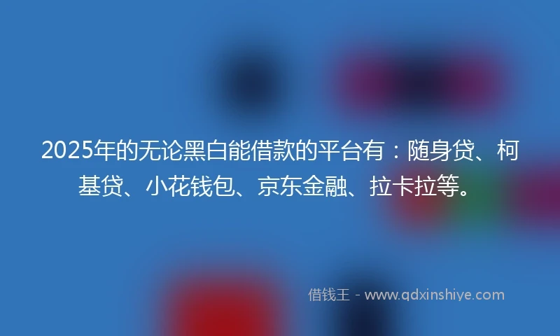 2025年的无论黑白能借款的平台有：随身贷、柯基贷、小花钱包、京东金融、拉卡拉等。