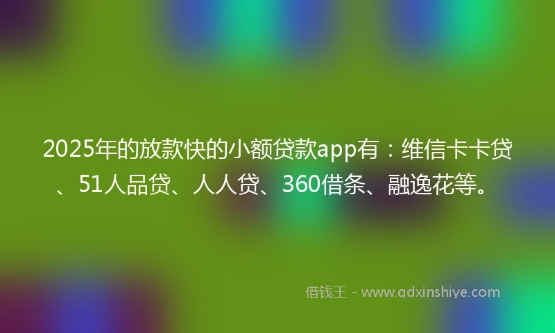 2025年的放款快的小额贷款app有：维信卡卡贷、51人品贷、人人贷、360借条、融逸花等。