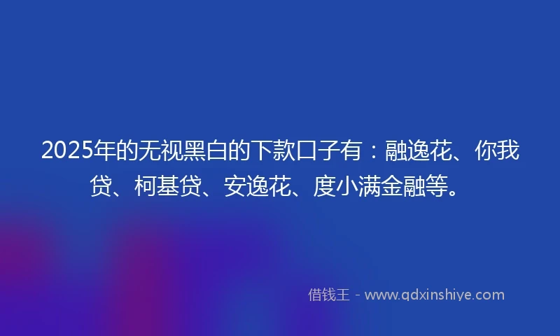 2025年的无视黑白的下款口子有：融逸花、你我贷、柯基贷、安逸花、度小满金融等。