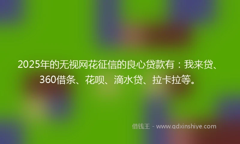 2025年的无视网花征信的良心贷款有：我来贷、360借条、花呗、滴水贷、拉卡拉等。