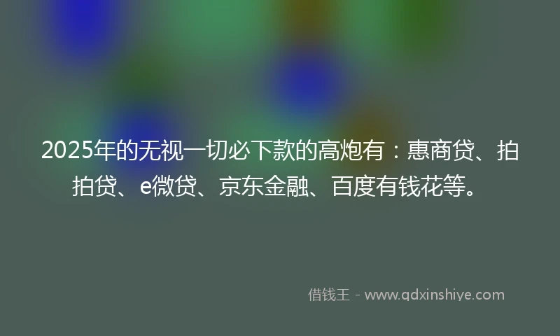 2025年的无视一切必下款的高炮有：惠商贷、拍拍贷、e微贷、京东金融、百度有钱花等。