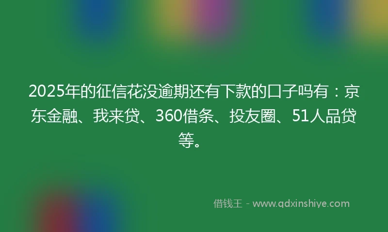 2025年的征信花没逾期还有下款的口子吗有：京东金融、我来贷、360借条、投友圈、51人品贷等。