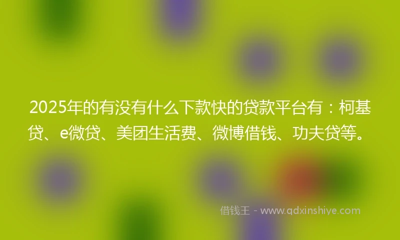 2025年的有没有什么下款快的贷款平台有：柯基贷、e微贷、美团生活费、微博借钱、功夫贷等。