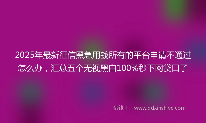 2025年最新征信黑急用钱所有的平台申请不通过怎么办，汇总五个无视黑白100%秒下网贷口子