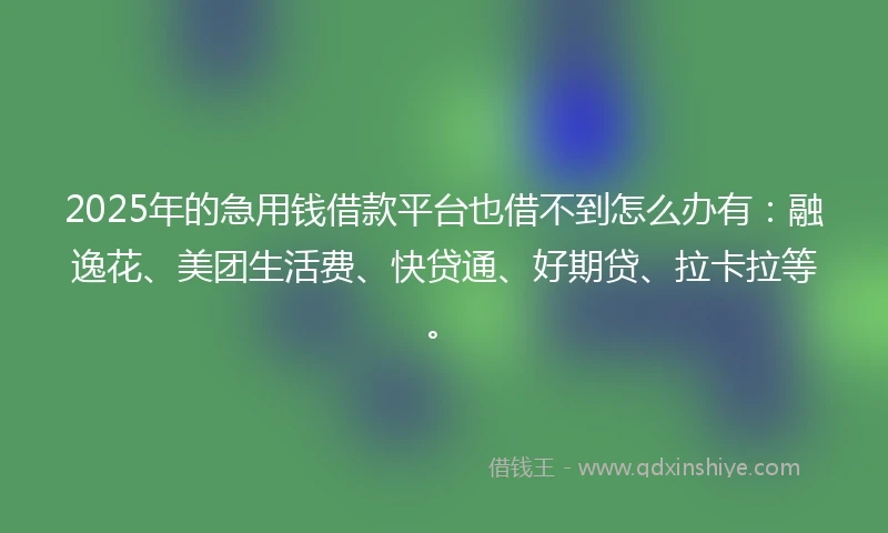 2025年的急用钱借款平台也借不到怎么办有：融逸花、美团生活费、快贷通、好期贷、拉卡拉等。