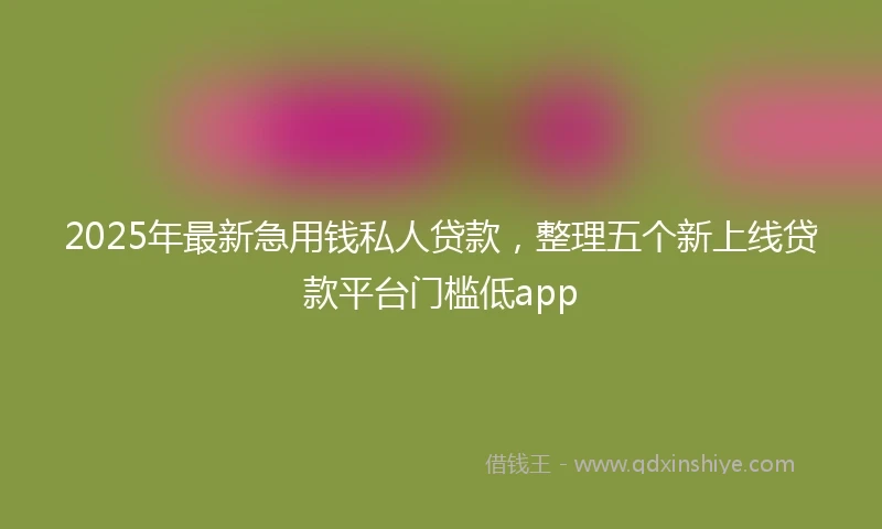 2025年最新急用钱私人贷款，整理五个新上线贷款平台门槛低app