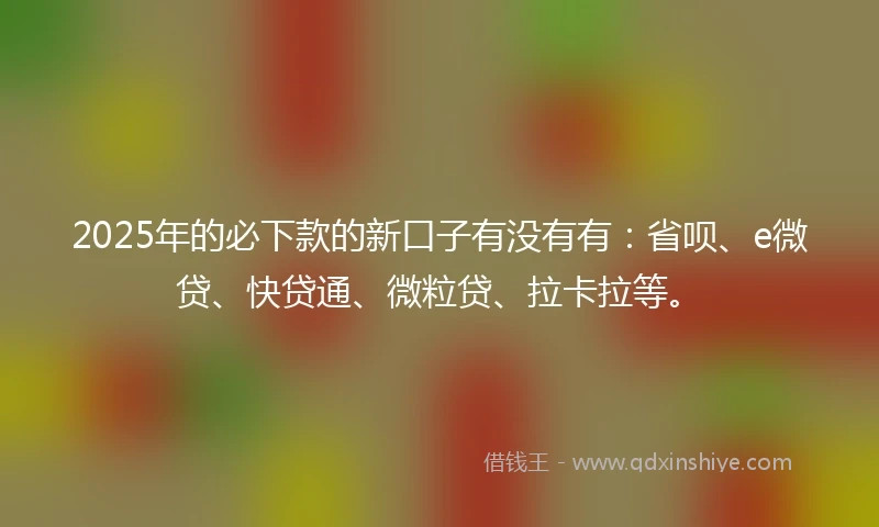2025年的必下款的新口子有没有有：省呗、e微贷、快贷通、微粒贷、拉卡拉等。