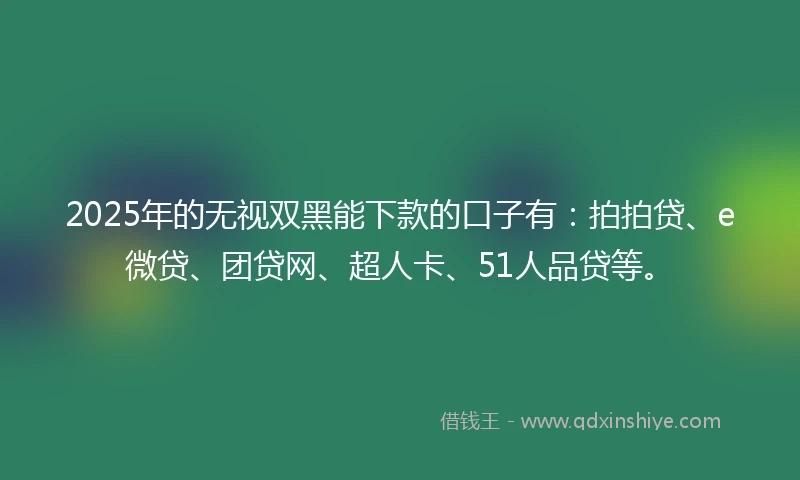 2025年的无视双黑能下款的口子有：拍拍贷、e微贷、团贷网、超人卡、51人品贷等。