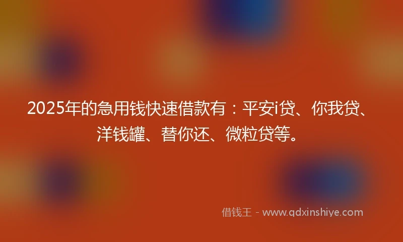 2025年的急用钱快速借款有：平安i贷、你我贷、洋钱罐、替你还、微粒贷等。