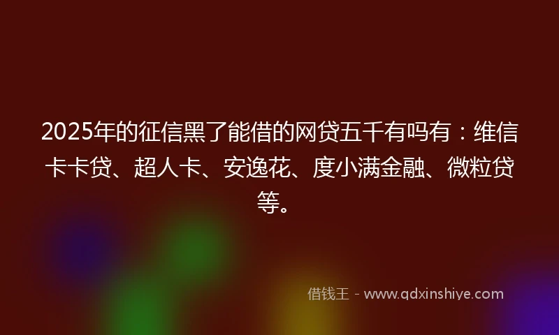 2025年的征信黑了能借的网贷五千有吗有：维信卡卡贷、超人卡、安逸花、度小满金融、微粒贷等。