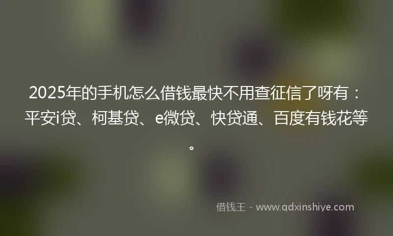 2025年的手机怎么借钱最快不用查征信了呀有：平安i贷、柯基贷、e微贷、快贷通、百度有钱花等。