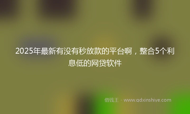 2025年最新有没有秒放款的平台啊，整合5个利息低的网贷软件