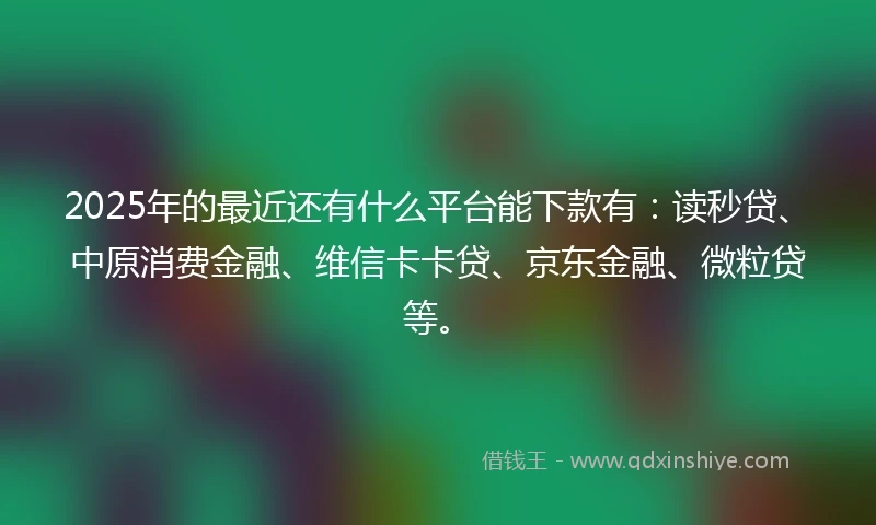 2025年的最近还有什么平台能下款有：读秒贷、中原消费金融、维信卡卡贷、京东金融、微粒贷等。