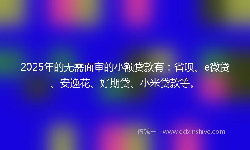 2025年的无需面审的小额贷款有：省呗、e微贷、安逸花、好期贷、小米贷款等。