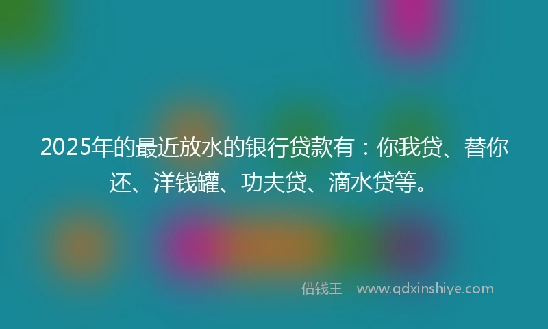 2025年的最近放水的银行贷款有：你我贷、替你还、洋钱罐、功夫贷、滴水贷等。