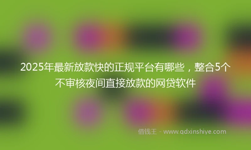 2025年最新放款快的正规平台有哪些，整合5个不审核夜间直接放款的网贷软件