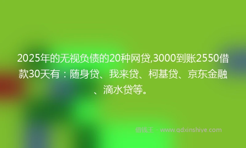 2025年的无视负债的20种网贷,3000到账2550借款30天有：随身贷、我来贷、柯基贷、京东金融、滴水贷等。