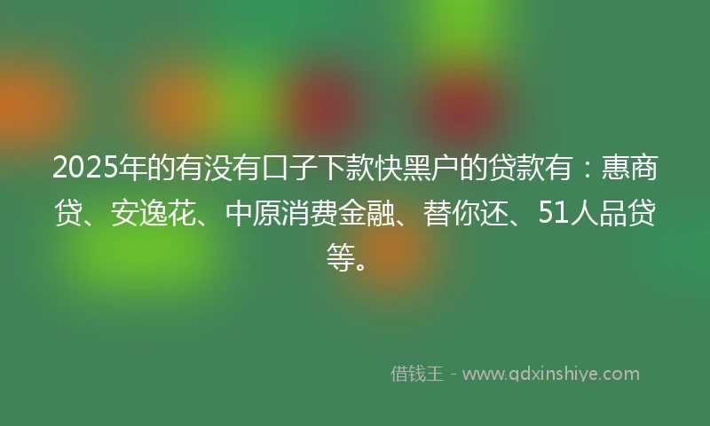 2025年的有没有口子下款快黑户的贷款有:惠商贷、安逸花、中原消费金融、替你还、51人品贷等。