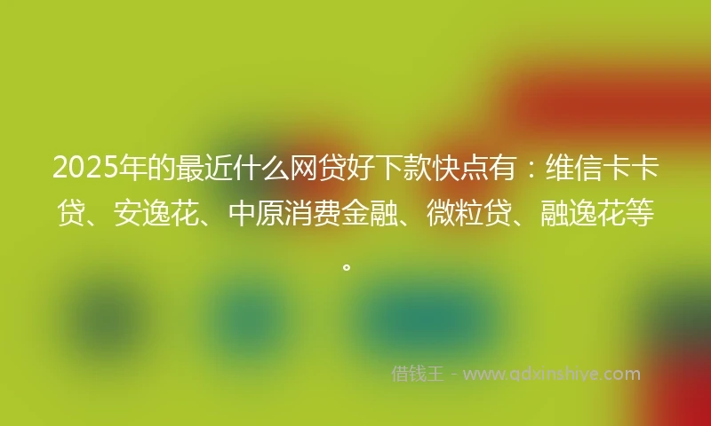 2025年的最近什么网贷好下款快点有：维信卡卡贷、安逸花、中原消费金融、微粒贷、融逸花等。