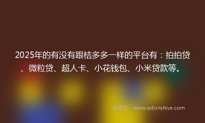 2025年的有没有跟桔多多一样的平台有：拍拍贷、微粒贷、超人卡、小花钱包、小米贷款等。