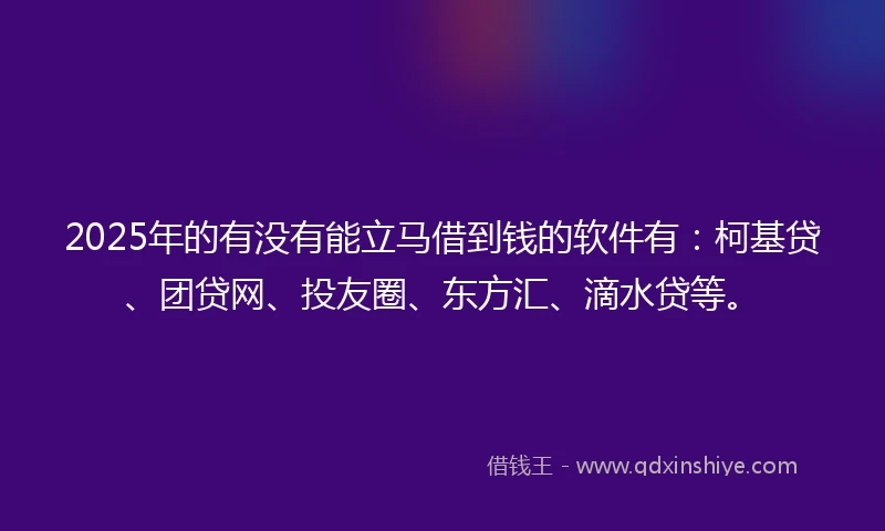 2025年的有没有能立马借到钱的软件有：柯基贷、团贷网、投友圈、东方汇、滴水贷等。