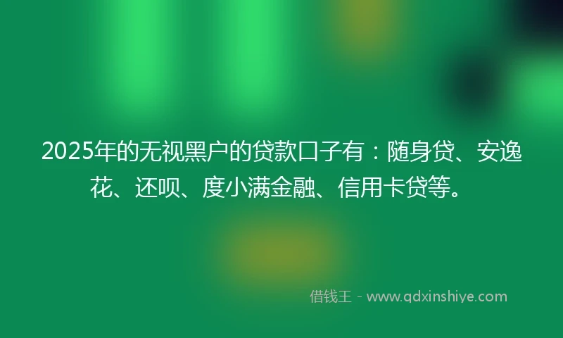 2025年的无视黑户的贷款口子有：随身贷、安逸花、还呗、度小满金融、信用卡贷等。