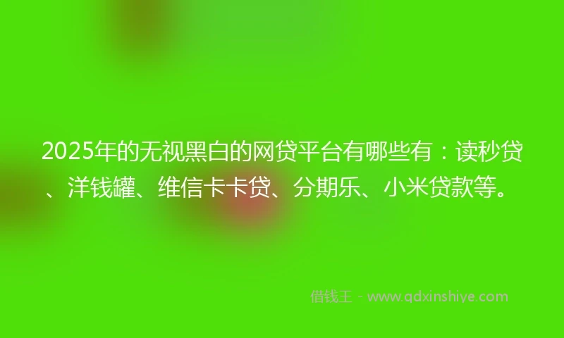 2025年的无视黑白的网贷平台有哪些有：读秒贷、洋钱罐、维信卡卡贷、分期乐、小米贷款等。