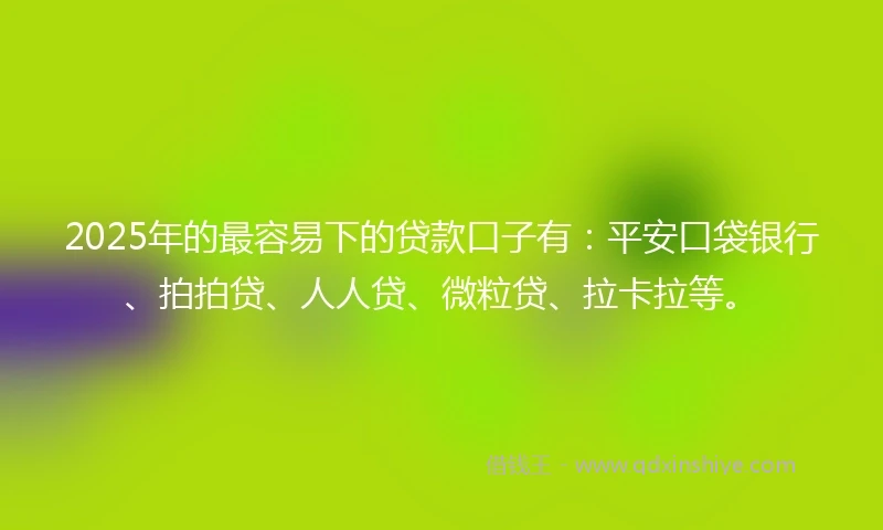 2025年的最容易下的贷款口子有：平安口袋银行、拍拍贷、人人贷、微粒贷、拉卡拉等。