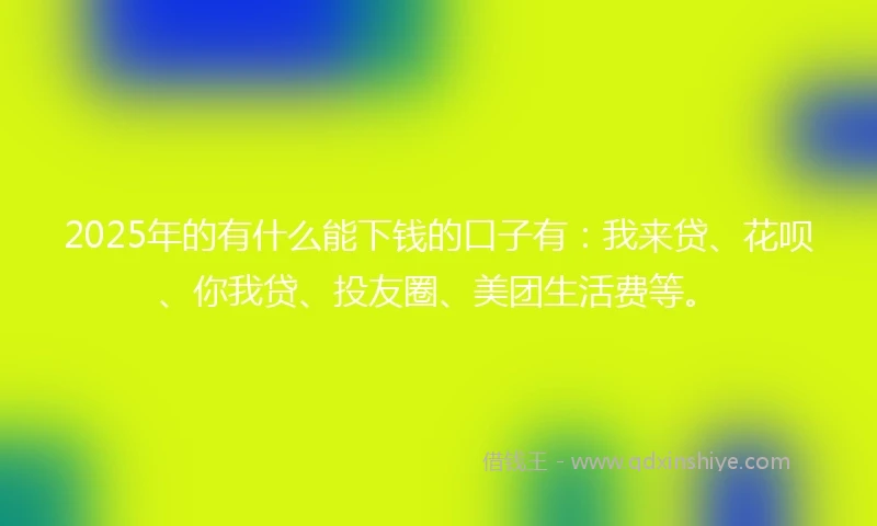 2025年的有什么能下钱的口子有：我来贷、花呗、你我贷、投友圈、美团生活费等。