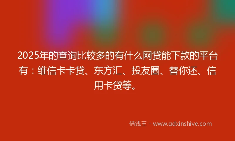 2025年的查询比较多的有什么网贷能下款的平台有：维信卡卡贷、东方汇、投友圈、替你还、信用卡贷等。