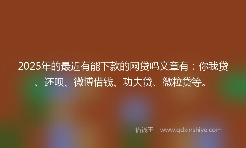 2025年的最近有能下款的网贷吗文章有：你我贷、还呗、微博借钱、功夫贷、微粒贷等。