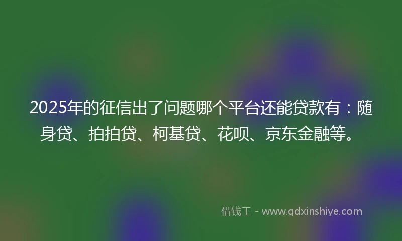 2025年的征信出了问题哪个平台还能贷款有:随身贷、拍拍贷、柯基贷、花呗、京东金融等。